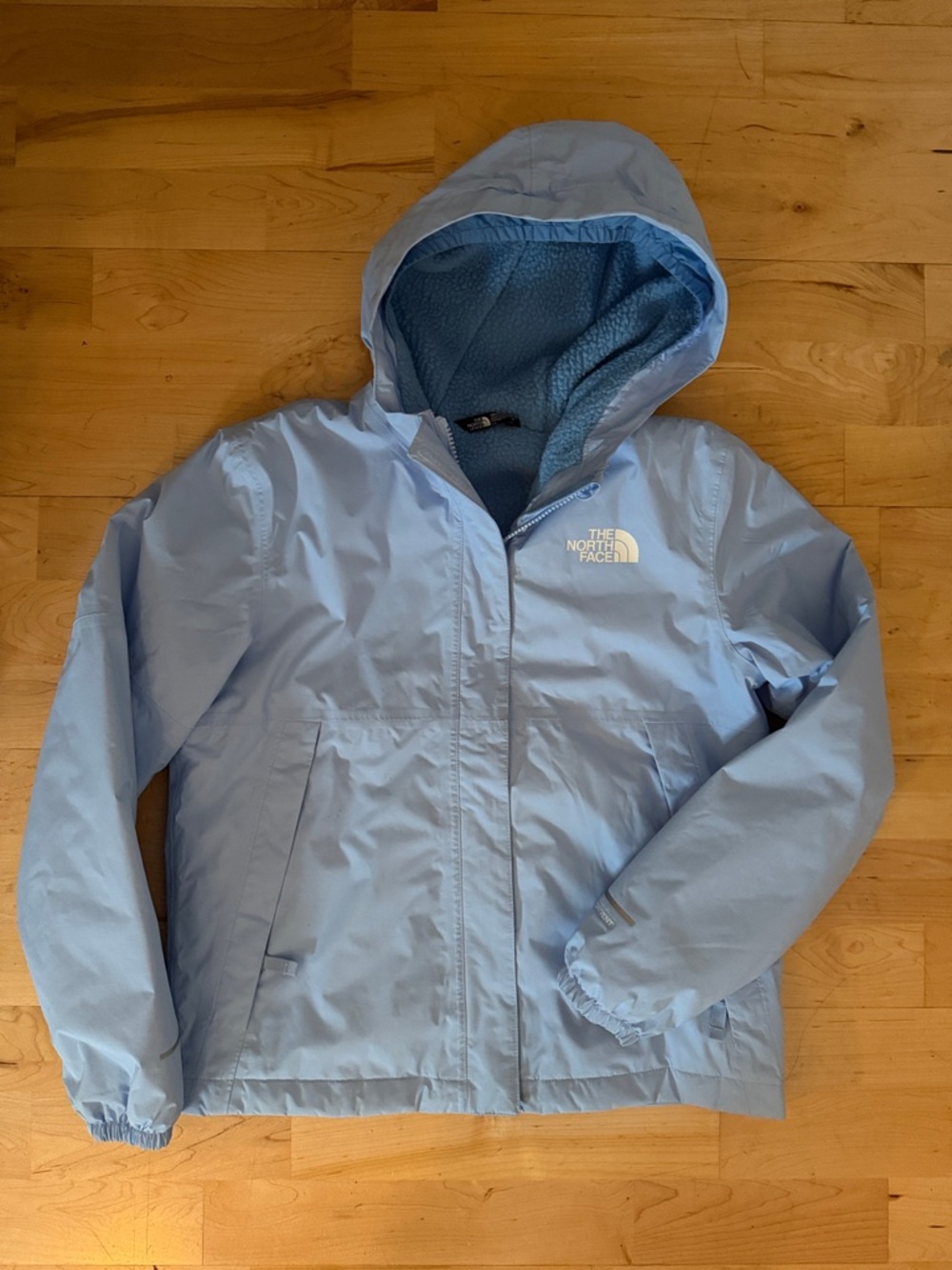 The North Pale Blue Hooded Sherpa Rain Coat